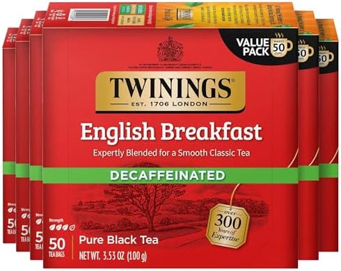 Twinings Decaffeinated English Breakfast Black Tea Bags, 50 CT Box (6 Pack)