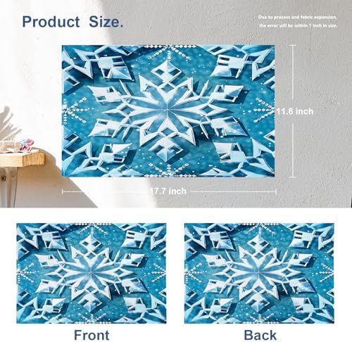 Batmerry Blue Winter Snowflakes Placemats, Seamless Blue Abstract Geometric Washable Linen Table Mats for Kitchen Table Double Insulation Decor Dining Set Indoor Outdoor 12X18 in Set of 4