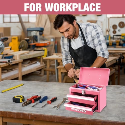 WORKPRO Portable Mini Metal Tool Box with 2 Drawers