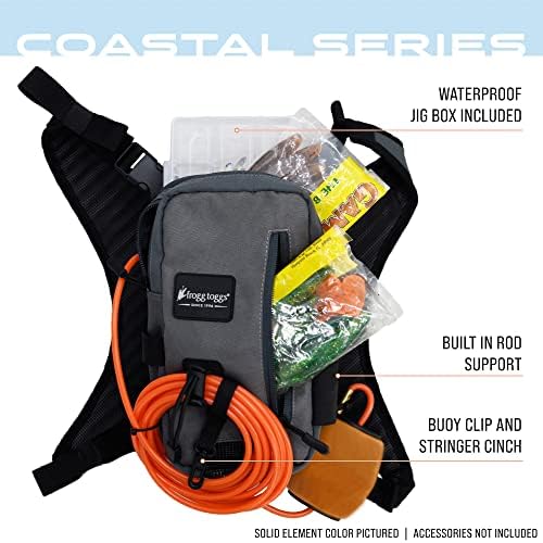 FROGG TOGGS Hightide Fishing Chest Pack, Easy Hands-Free tackle storage bag with built-in Rod Support, Black, OS