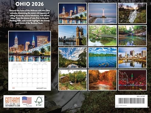 Ohio Calendar 2026 Wall 12 Month Monthly OH Scenic Souvenirs Ohioan Themed Gifts | American Made In The USA