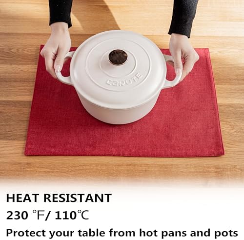 Demetex Placemats Set of 4 Heat Resistant Red Linen Place Mats Wipeable Cloth Placemats for Party Wedding Holiday Dinner, 13 x 19 inches, Wine Red