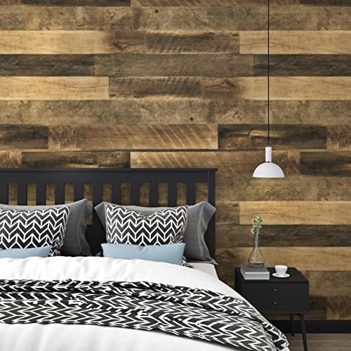 WESTICK Vintage Brown Faux Wood Wallpaper for Cabinets Wood Contact Paper