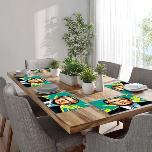 Batmerry American Election Man Linen Placemats Set of 8, Yellow Hair Suit Green Background Washable Table Mats for Kitchen Table Thickened Heat Insulation Dining Set Indoor Outdoor 12X18 in