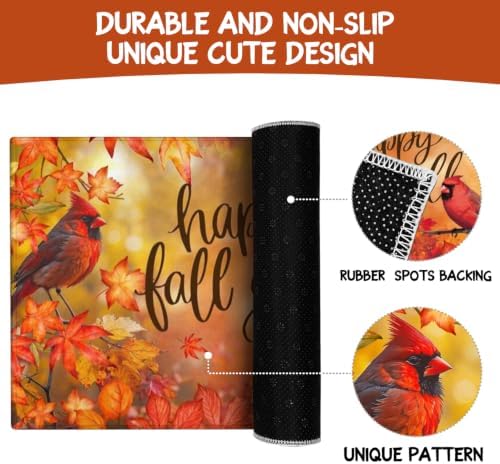 Cardinal Maple Leaves Fall Kitchen Rugs and Mats Set of 2, (17"x47"+17"x30") Thanksgiving Autumn Harvest Farmhouse Non Skid Washable Runner Rug for Home Decor Decorations and Accessories