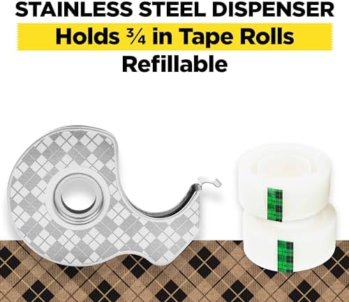 Bundle of Scotch Stainless Steel Refillable Dispenser and 6 Rolls Scotch Magic Greener Tape, Office Supplies and Back to School Supplies