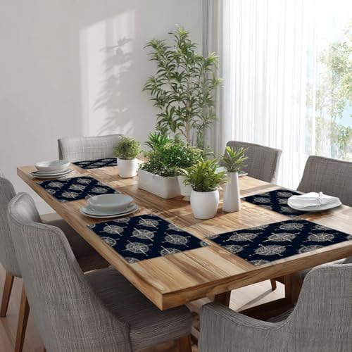 Batmerry Maritime Sailing Linen Placemats Set of 8, Oceanic Nautical Emblem Washable Table Mats for Kitchen Table Thickened Heat Insulation Dining Set Indoor Outdoor 12X18 in