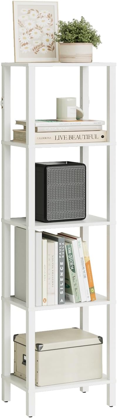 Open Book Shelf, 5 Tier Tall Bookshelf, Freestanding Shelf Narrow Bookcase with Open Shelves, 14.96" x 10.63" x 53.54", Book Shelves for Living Room, Office, Study, White