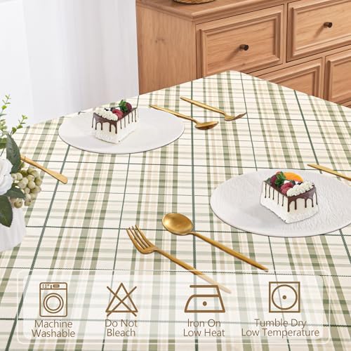 DWCN Checkered Tablecloth, 60 x 102 Inch, Rectangular, Sage Green and White