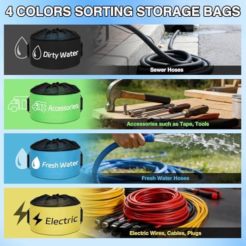 Nilight 4 Pack RV Hose Storage Bag Waterproof with Drawstring Mesh Top