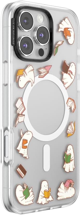 PopSockets iPhone 16 Pro Max Phone Case with MagSafe, Wireless Charging Compatible, Bookish - Spooky Book Club Clear