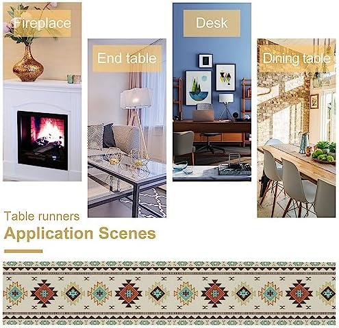 Aztec Southwest Table Runner,Ethnic Style Design Geometric Table Runners Table Setting Decor for Garden Farmhouse Wedding Party Holiday Dinner Home 13x60 Inch