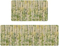 Spring Summer Farmhouse Kitchen Rugs and Mats Set of 2,Green Watercolor Birch Trees Enchanted Forest Non Slip Washable Floor Sink Mats Decorations for Home Kitchen 18"x48"+18"x30"