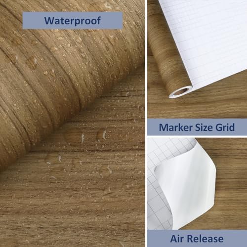 WESTICK Brown Wood Contact Paper Waterproof Kitchen Countertop Peel and Stick Wood Wallpaper Self Adhesive Wood Vinyl Wrap Removable Wood Grain Contact Paper for Cabinets Tables Desk 15.8" x 196"