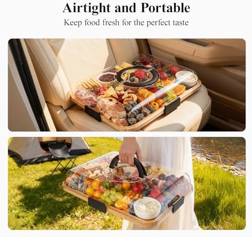 Portable Bamboo Charcuterie Board with Lid, 1 Compartment