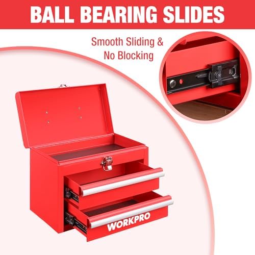 WORKPRO Portable Mini Metal Tool Box with 2 Drawers