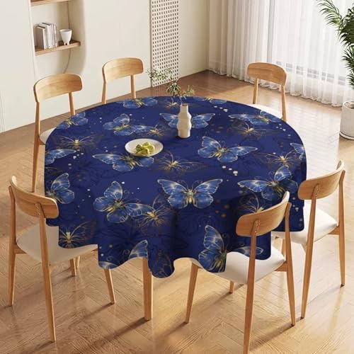 Retro Blue Butterfly Tablecloth, Luxury Golden Blue Butterfly Print Table Cover for Home Dining Decor Kitchen Party Outdoor, 36x36in