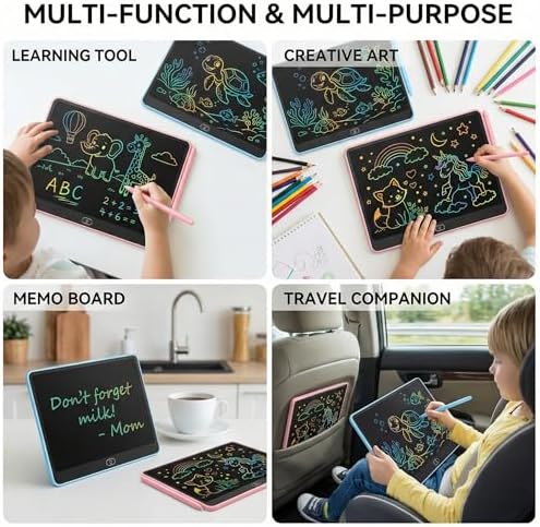 16 Inch LCD Writing Tablet for Kids 2 Pack, Large Drawing Board Doodle Pad, Colorful Screen Erasable Sketch Tablet, Travel Toys and Reusable Learning Gift for Boys Girls（Blue & Pink