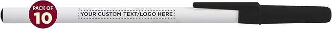 DISCOUNT PROMOS Custom Value Stick Pens Set of 10, Personalized Bulk Pack - Black Ink, Great for Office, School, Business, Tradeshows, Events - Black