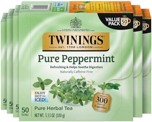 Twinings Pure Peppermint Caffeine-Free Tea Bags, 50 CT Box (6 Pack)