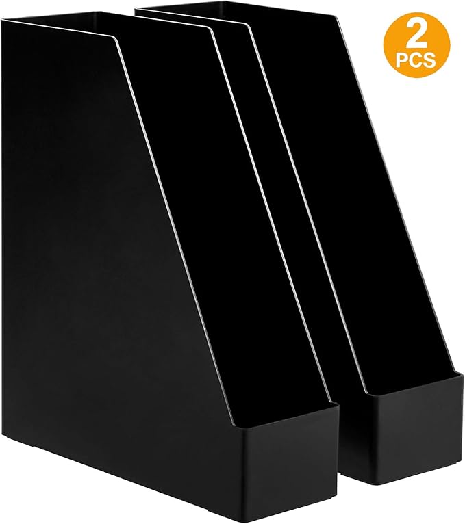 Amazon Basics Plastic Desk Organizer Magazine Rack and File Holder, Black, 4-Pack
