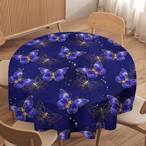 Dark Purple Butterfly Tablecloth, Luxury Golden Blue Purple Butterfly Print Table Cloth for Outdoor Patio Party Picnic Wedding Indoor Kitchen Dinner Table Decor, 60x60in