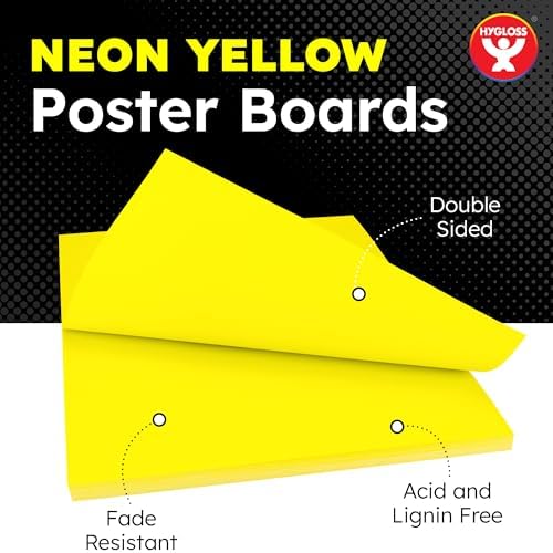 Hygloss Poster Board 11 x 14, 25 Pack Neon Yellow, Colored Posterboard