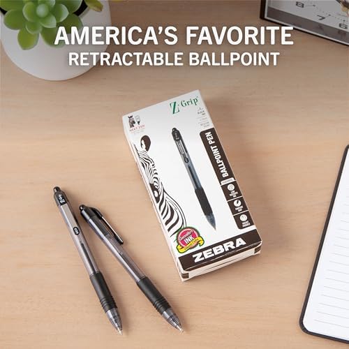 Zebra Pen Z-Grip Retractable Ballpoint Pen, Black Ink, 1.0mm, 12-Pack