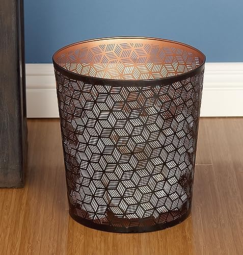 Deco 79 Metal Round Small Waste Bin with Laser Carved Design, 9" x 9" x 10", Black