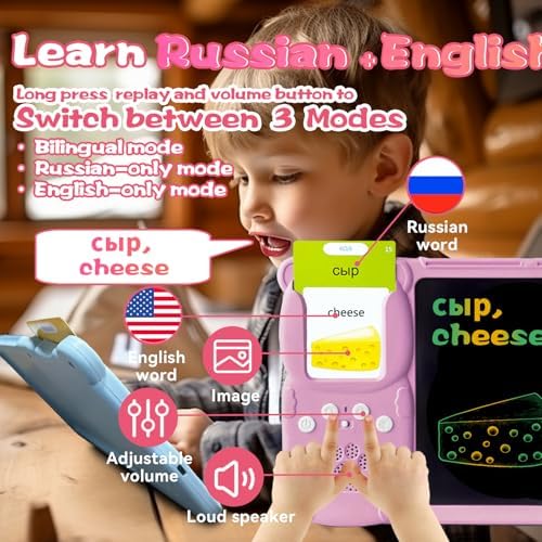 Talking Flash Cards with Writing Tablet - Russian English, Pink