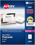 Avery Printable Postcards with Sure Feed Technology, 4" x 6", White, 100 Blank Postcards for Laser Printers (5389)