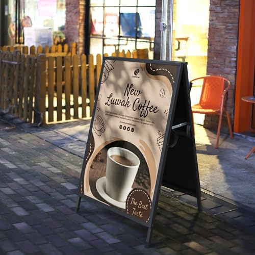 Pionites Heavy Duty Slide-in Folding A Frame Sign Sidewalk Sign 24x 36 Inch Steel Metal Double-Side Pavement sign Corrugated Plastic Poster (2, Black, 24''X36''(Frame Only))
