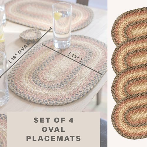 Homespice Russet Braided Placemats for Country Decor, Oval 13x19 Set of 4