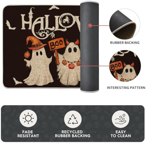 Artoid Mode Ghost Bat Black Halloween Kitchen Mats Set of 2-17x29+17x59