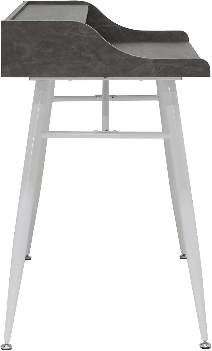 Calico Designs Woodford 45” Wide Modern, Secretary, Writing, Desk with Low Storage Hutch and Whtie Metal Tapered Legs in Marbled Dark Grey, White