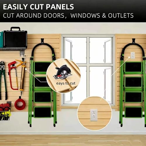 FRAYSCENT Slat Wall Paneling Garage Wall Organizer, Slatwall Panels Garage Tool Organizer Wall Mount Garage Slat Wall Storage Systems, Slat Board PVC Wall Panels Garage Storage (BEIGE, 4ftx4ft)