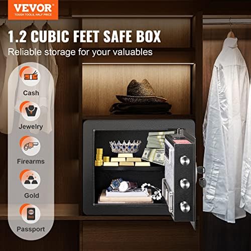 VEVOR Safe 1.2 Cubic Feet Steel Security Safe with Digital Keypad and 2 Keys, Cabinet Safe with Fire-proof Bag, Protect Cash, Gold, Jewelry, Documents for Home, Hotel, 15.8x11.8x13.8 inche