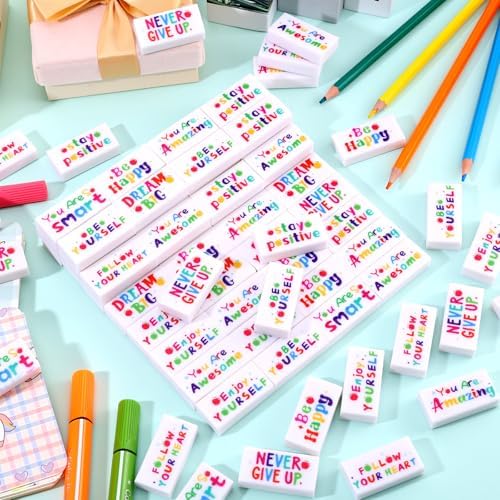 100 Pcs Back to School Inspirational Pencil Erasers for Kids Bulk