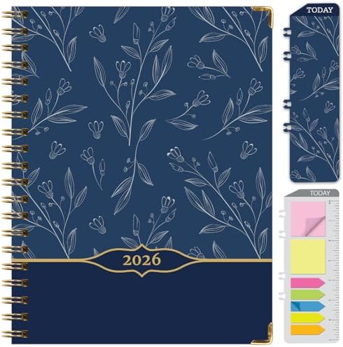 LARGE PRINT HARDCOVER 2026 Planner, 8.5"x11": 14 Months (November 2025 - December 2026), Daily Weekly Monthly Planner, Yearly Agenda, Bookmark, Pocket Folder and Sticky Note Set (Blueberry Vines)