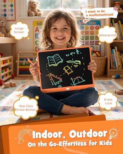 LCD Writing Tablet 16 Inch, Toys for 3 4 5 6 7 8 9Year Old Boys Girls, Colorful Doodle Board Drawing Tablet, Gift for Boys Age 3-12 Years, Memo Board, Drawing Pads with Lanyard (Orange-16Inch)