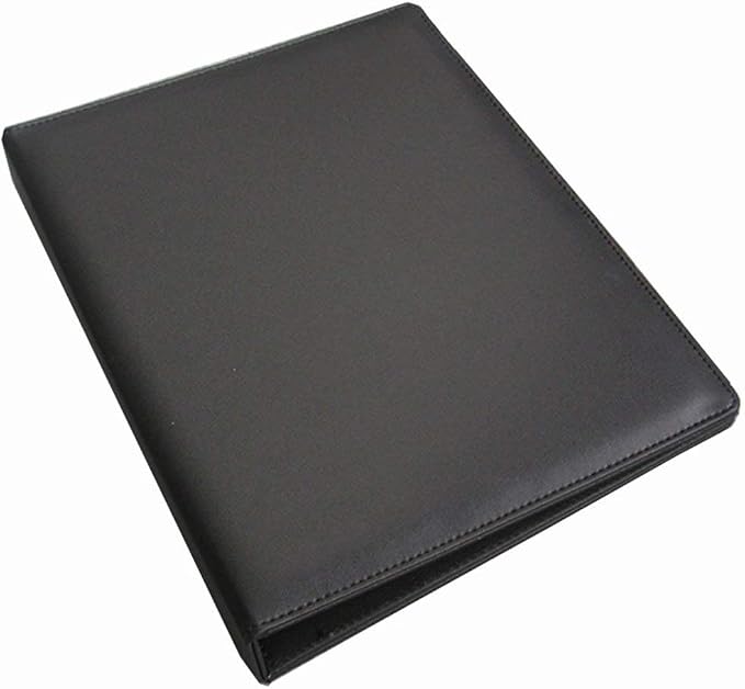 KINGFOM A4 Faux Leather Padfolio Ring Binder Business File Folder Document Holder with Card Holder (3 Ring Binder Black)