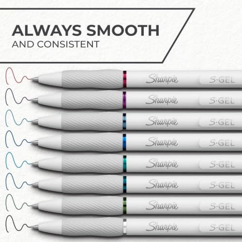 Sharpie S-Gel Pens, Pearl White Body, Fashion Barrel, Medium Point (0.7mm), Colorful Ink, 12 Count, USA 250th Anniversary Edition