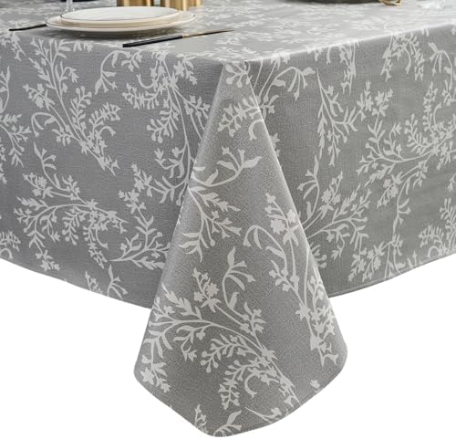 LIBERECOO Vinyl Tablecloth with Flannel Backing –Indigo Botanical Charm, Waterproof, Wipeable, Durable Table Cover – 4 Colors