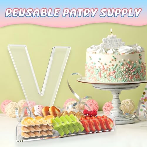 13.8" Extra Large Acrylic Letter Charcuterie Board Box, Reusable Fillable Letter Cake Candy Dish Display Serving Tray for Birthday Anniversary Party Decoration (V)