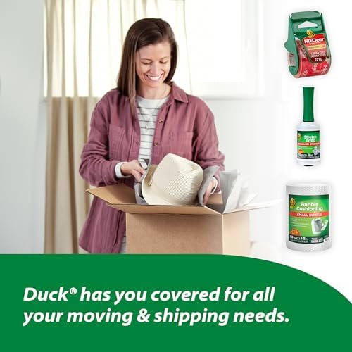 Duck HD Clear Packing Tape with Dispensers - 6 Rolls of Strong Heavy Duty Packing Tape for Shipping and Moving,Boxes and Packaging - 1.88 in. x 22.2 Yards - 1.5" Core - Clear (287732),(Pack of 2)