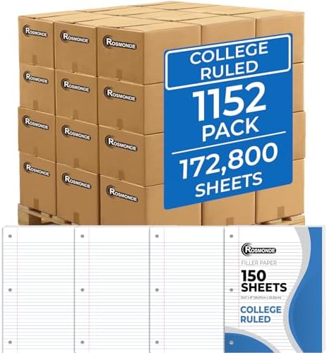 Rosmonde 172800 Sheets Loose Leaf Paper Bulk, 1152 Pack, College Ruled