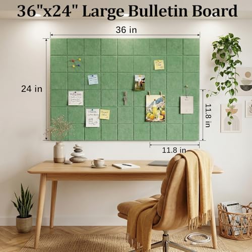 Large Felt Bulletin Board for Walls: 6-Pack Black Cork Board Alternative 11.8x11.8 Inch Peel and Stick Pin Board Wall Decor for Home Organization, Office Memo Board, Self-Adhesive Wall Tiles