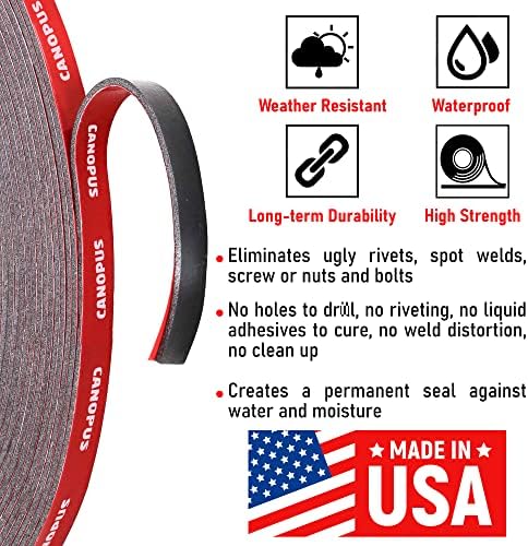 CANOPUS Double Sided Tape, 5952 Heavy Duty Mounting Tape, Strong Bond & Weatherproof Seal Strip for Automotive Mounting, Picture and Photo Frame, Poster, Craft, 0.25 in x 15 ft, Black, Made in USA
