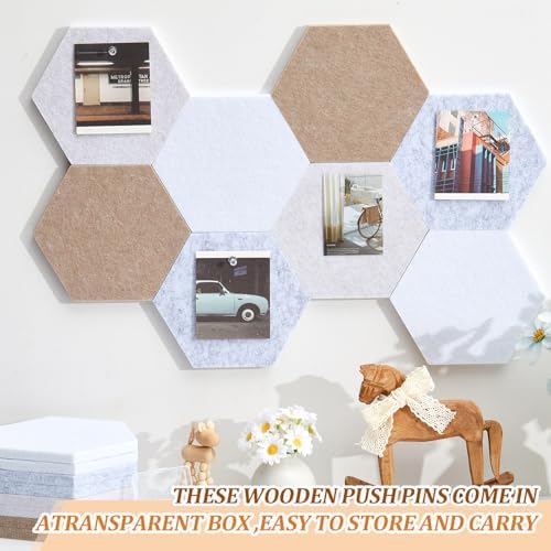 6.7 x 5.9 in 16 Pcs Hexagon Cork Board Tiles, Felt Pin Boards, Camel