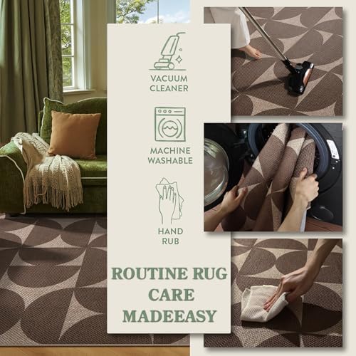 Lahome Tan Outdoor Rug 5x7, Semi Circle Easy Jute Indoor Outdoor Patio Rug
